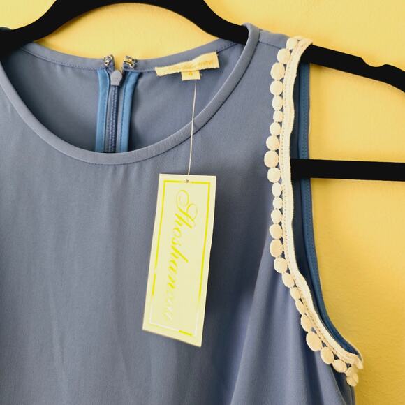 New Shoshanna Grove Blue Ruffle Dress Sleeveless Mini Women's Size 4 - Picture 9 of 12